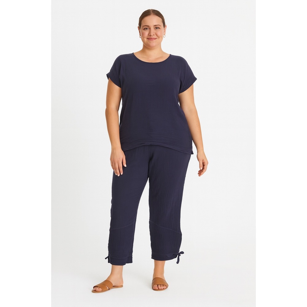 Shannon Passero Women's‎ Navy Blue Cotton Gauze Short Sleeve Top & Pants Set- L